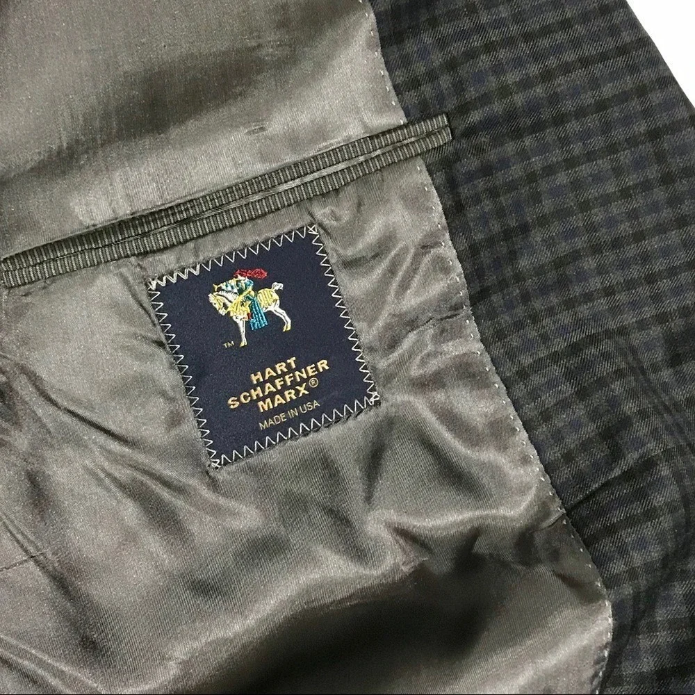 Hart Schaffner Marx Mens Micro Check Sport Coat Blazer Navy Grey Made in USA - Picture 4 of 4